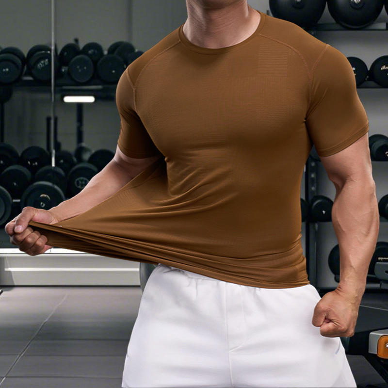 Gym Men Workout Shirt Round Neck Casual Dry Fit Active Shirts Fitness Sport Clothes for Men T Shirt