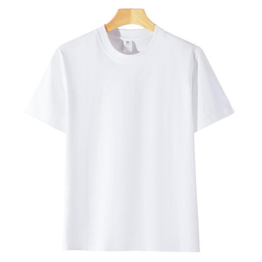 HEALY Men's 230g Cotton Knitted Short-sleeved Summer Fashion Brand Clothing Base White T-shirt, Couple's Style T-shirt